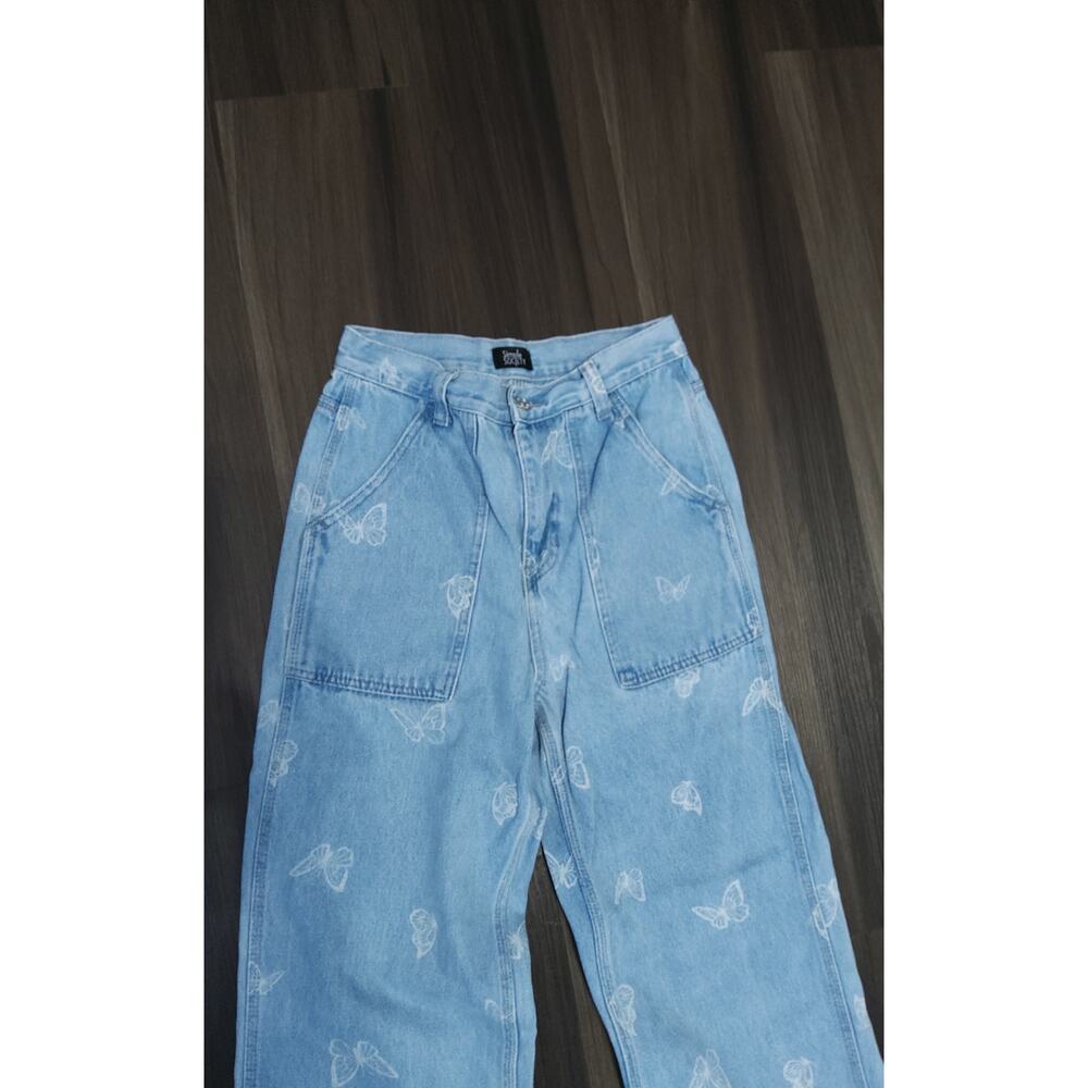 Y2k Social society butterfly denim size 5/27 wide leg jeans junior blue jeans - Picture 3 of 7